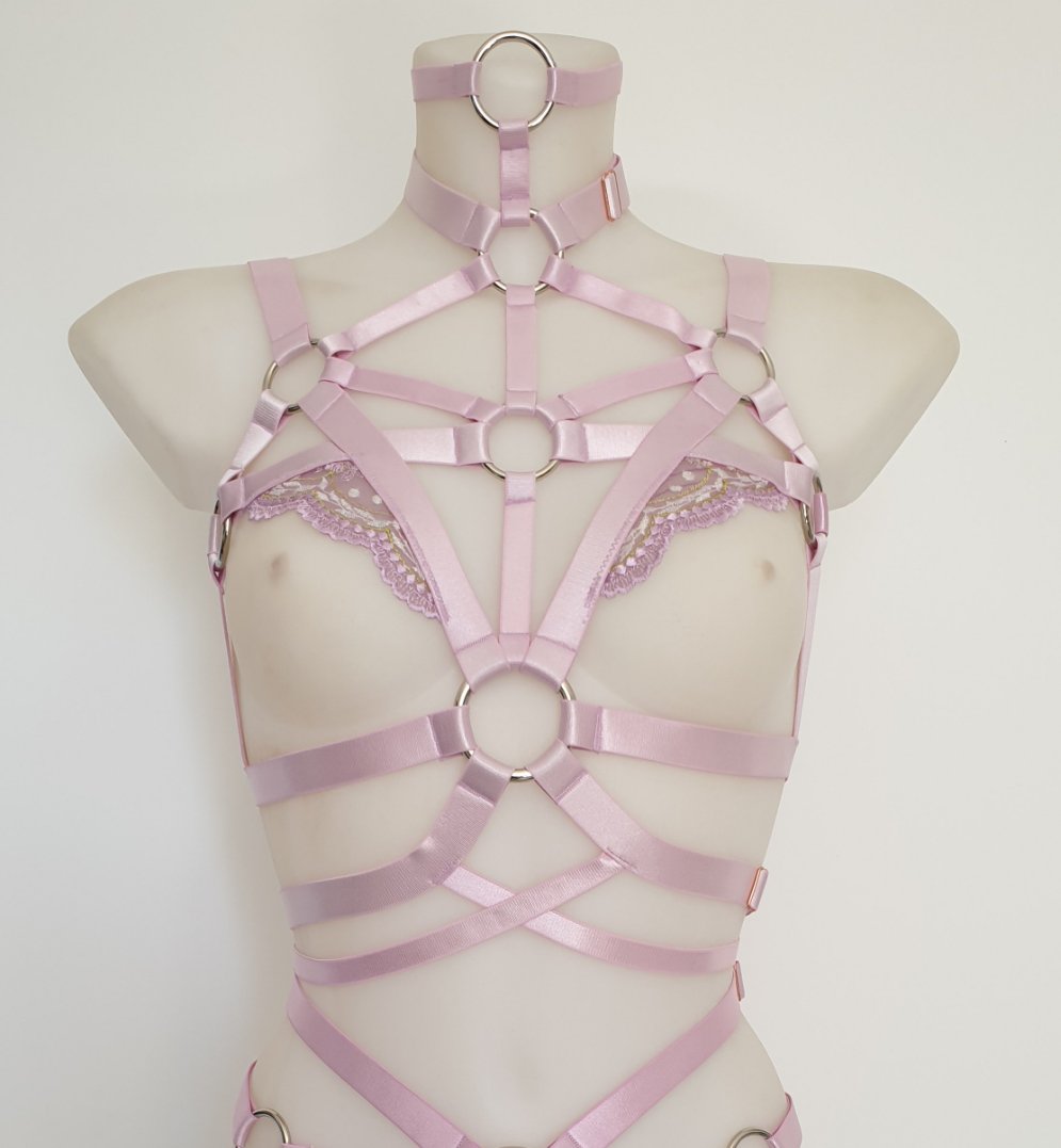Adore Leather Bra Harness in Pink